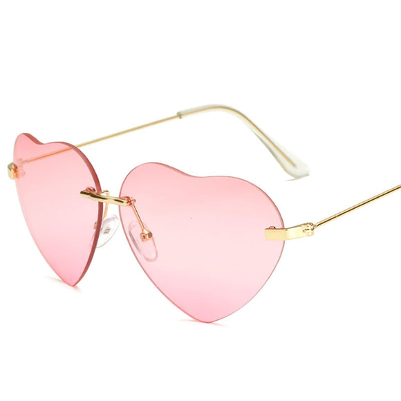 Fashion Design Love Heart Sunglasses Brand Women Rimless Sun glasses Pink Red Gafas Elegant Shades Lady Vintage Eyewear